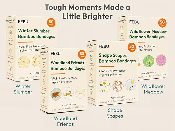 FEBU children bamboo bandages. Fun patterns perfect for all cuts and scrapes