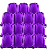PLULON 15 Pcs Purple Drawstring Bags Drawstring Backpack Bulk, String Backpack Cinch Sack Sport G...