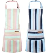 XLSXEXCL 2 Pack Stripes Kids Apron, Kids Cooking Aprons with 2 Pockets, Cute Aprons for Cooking f...