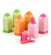 Smilo Manual Pencil Sharpener with Eraser, Pencil-Shaped, 6-Pack | 2-in-1 Single Hole for Pencils...