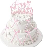 6 PCS Bow Cake Toppers Pink Bow Birthday Decorations Coquette Birthday Decorations Bows for Valen...