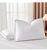 DOWNSTORIA Goose Feather Down Queen Bed Pillows 2 Pack, Luxury Hotel Collection Pillows Set of 2 ...