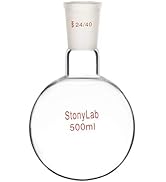 StonyLab Glass 500ml Heavy Wall Single Neck 1 Neck Round Bottom Flask RBF, with 24/40 Standard Ta...