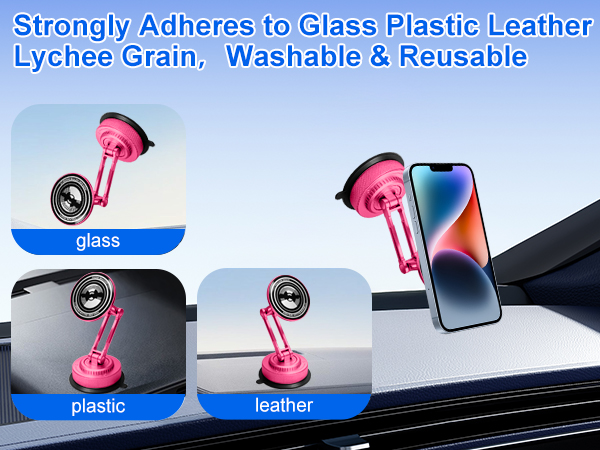 Red Hot Pink mount with strong silicone suction cup, fits multi surfaces, elegant for ladies