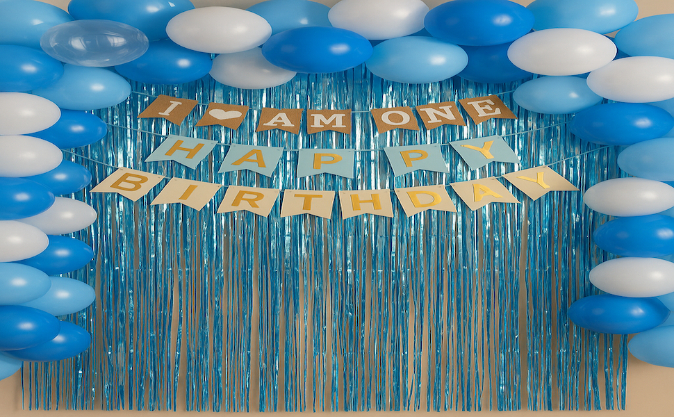 First Birthday foil fringe sky blue fringe