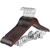 TOPIA HANGER Wooden Suit Hangers with Adjustable Metal Clips (10 Pack), Solid Wood Clothes Hanger...