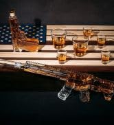 AR15 Whiskey Gun Decanter Flag Set - 1000ml Rifle & Pistol Set - Hanging Storage American Flag Gi...