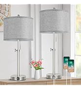 Silver Table Lamps Set of 2 for Living Room Bedroom, 23''-30'' Adjustable Height Bedside Lamps wi...