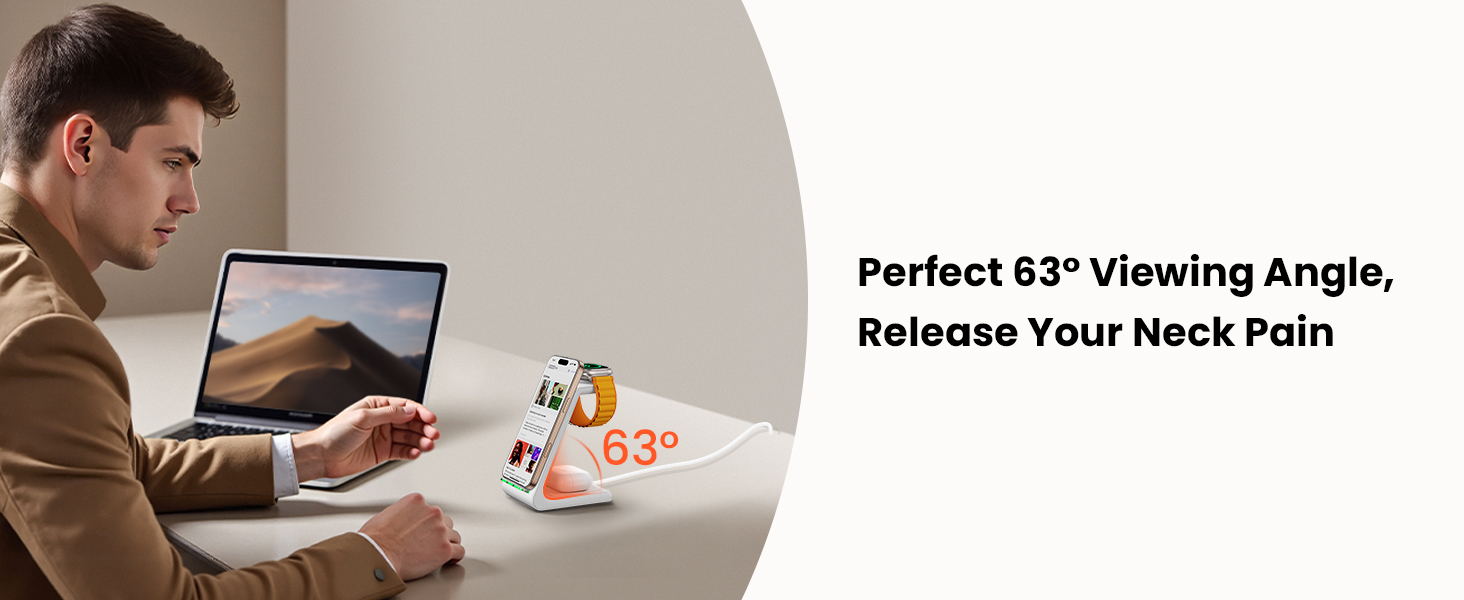 GEEKERA 3 in 1 Wireless Charging Station for Apple Fast Wireless Charger Stand Dock for iPhone