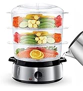 FOHERE 9.5QT Electric Food Steamer for Cooking, 800W Fast Heating Vegetable Steamer with 3 Tiers ...