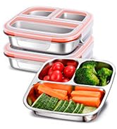 3 Pack Stainless Steel Snack Containers - Kids Lunch Containers with 3 Compartment