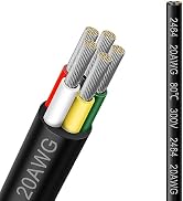 20 Gauge 5 Conductor Electrical Wire, 16.5FT 2464 20AWG 5 Wire Cable Black PVC Stranded Tinned Co...