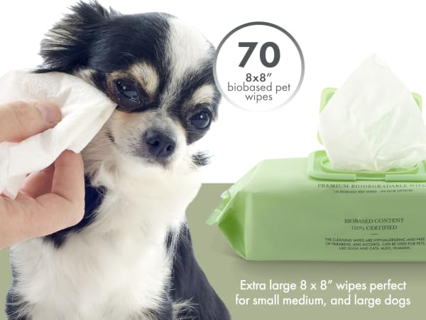 70 pet wipes extra large 8x8"