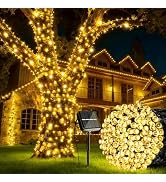 Joomer Solar Christmas String Lights, 39FT 100LED Waterproof Outdoor Lights with 8 Modes Twinkle ...