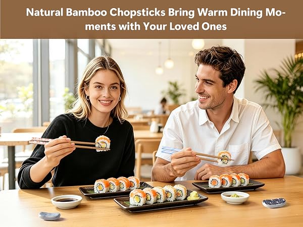 Reusable Bamboo Chopsticks and 5PCS Ceramic Rests Set