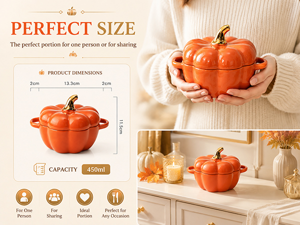 Pumpkin bowls labeled with size information