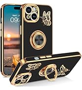 BENTOBEN Compatible with iPhone 15 Case with Ring Holder,Butterfly Design Women Girl iPhone 15 Ph...