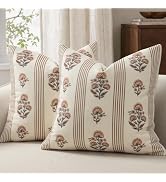 Vintage Throw Pillow Covers 18x18 Set of 2, Striped Floral Pillow Cover Botanical Patterned Decor...