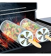 Rolling Grill Basket(2PCS), Removable Wooden Handle, 304 Stainless Steel, Grilling Accessories To...