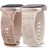 Minyee 2 Packs Floral Engraved Bands Compatible with Apple Watch Band 38/40/41/42/44/45/46/49mm W...