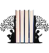 Tree of Life Bookends Decorative Couple Book Ends for Shelves, Black Metal Bookends for Heavy Boo...