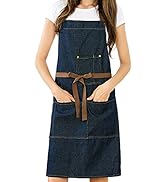 YukaBa Blue Adjustable Denim Jean Kitchen apron with 5 Pockets for Women Men Optimized upgrade(De...