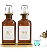 2PCS Amber Glass Mouthwash Dispenser for Bathroom Countertop – 14oz/410ml Refillable Mouthwash Bo...