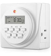 BN-LINK Indoor Digital Timer Outlet, Dual Outlet 7 Day Programmable Light Switch, 3 Prong Plug in...