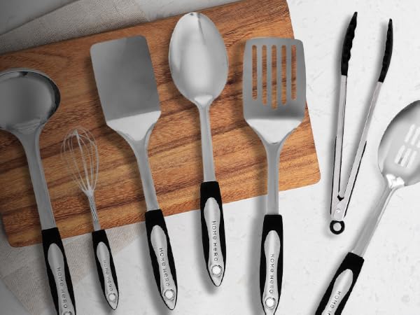 highlighting the different nonstick stainless steel cooking utensils set