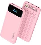 Nusyddy Portable Charger 10000mAh PD20W w/4 Built-in Cables/6 Outputs Pink | PD20W Fast Charging,...