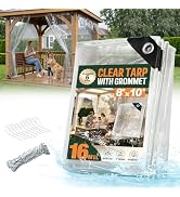 8x10 FT Heavy Duty Clear Tarp Waterproof, 16 Mil PVC Vinyl Clear Tarpaulin, Clear Plastic Tarp fo...