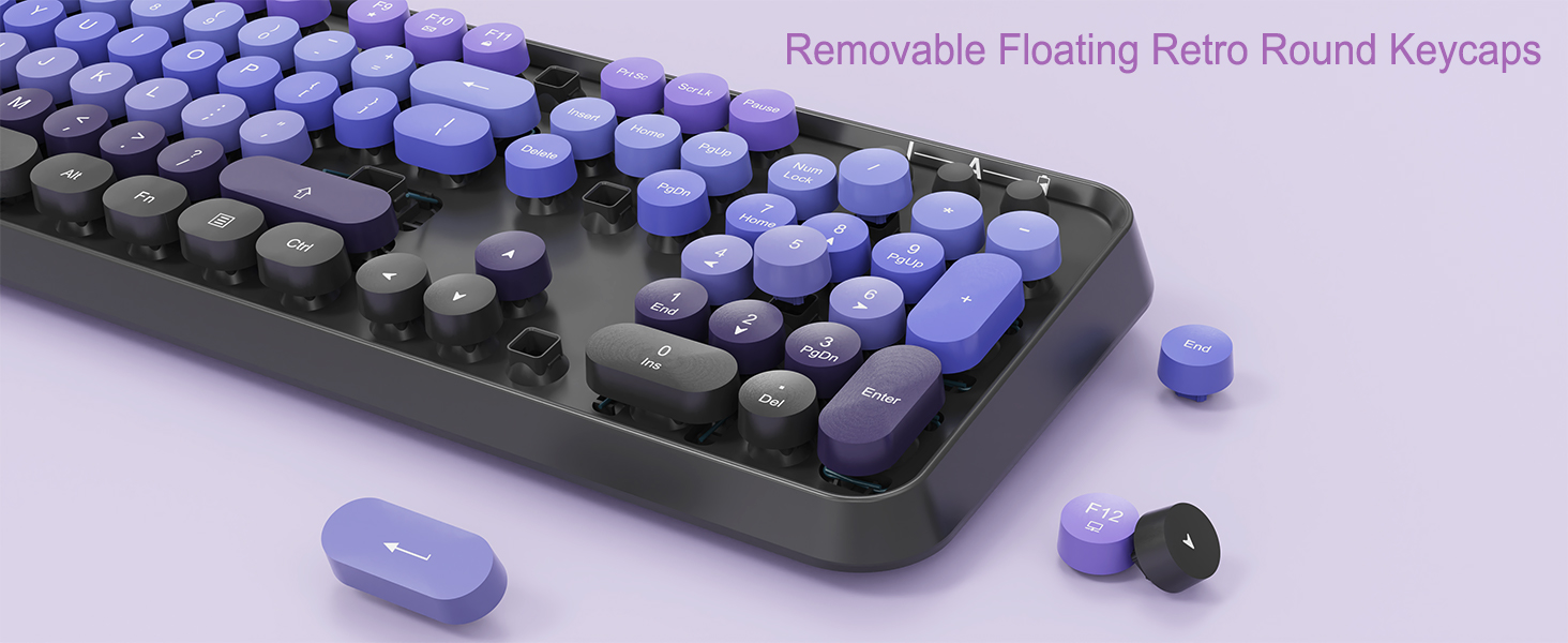 wireless typewriter style keyboard and mouse with retro round keycaps