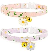 2 Pack Cotton Breakaway Cat Collar with Bell,Pink&Purple Flowers Pendant Cute Cat Collar Kitten C...