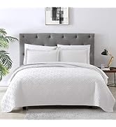 EXQ Home Quilt Set Full/Queen Size White 3 Piece,Lightweight Soft Coverlet Squares Pattern Bedspr...