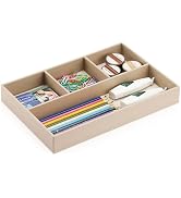 KINGFOM 4-Slot Leather Drawer Tray Desk Stationery Sundries Organizer Storage Box Pen Pencil Hold...