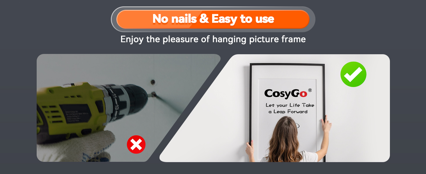 No nails & Easy to use Enjoy the pleasure of hanging picture frame