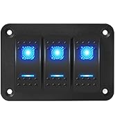 DaierTek Marine Switch Panel Waterproof 12V 3 Gang Rocker Switch Panel Blue LED Light Toggle Swit...