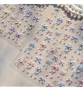 Bow Nail Stickers Ribbon Bowknot Nail Decals 5D Embossed with Pearl Design Self Adhesive Manicure...