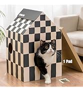 Conlun Cardboard Cat House with Scratch Pad & Catnip, Cat Play Scratching House for Indoor Hideaw...