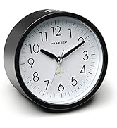 Peakeep Battery Operated Alarm Clock Silent Non Ticking, Gentle Wake, Increasing Beep 4 inches Ro...