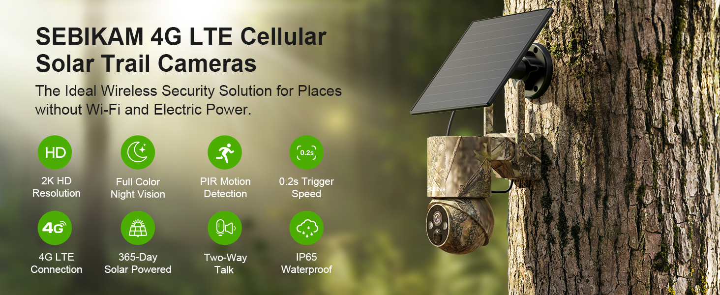 SEBIKAM 4G LTE Cellular Solar Trail Cameras