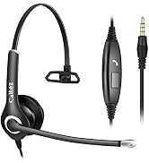 Cell Phone Headset with Microphone Noise Cancelling for iPhone Samsung Laptop PC, 3.5mm Computer ...
