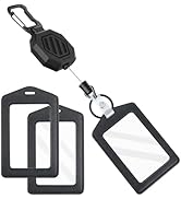 DELSWIN Genuine Leather ID Badge Holder with Retractable Clip, Heavy Duty Retractable Keychain wi...