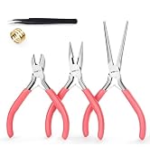 WISEPRO 3 PCS Mini Pliers Set, Pink Jewelry Pliers Kit with Needle Nose, Diagonal and Long Nose, ...