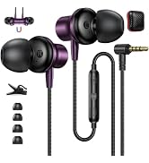 ASKUBSKU 3.5mm Headphones 5.9 ft Long Cord Wired Earbuds with Mic, Purple | Noise Isolating Earph...