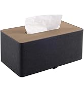 RHCSZ High-end Pu Leather Tissue Box Holder Two Color Combination-Linen and wood grain,Rounded Re...