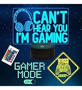 Can't Hear You I'm Gaming Night Light, Gamer Zone Lamp,Gamer Mode ON (3 Patterns)Funny 3D Illusio...