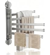 Suction Cup Towel Bar,Space Saving Wall Mounted Swivel Towel Rack,270° Rotation,No Drill Towel Ho...