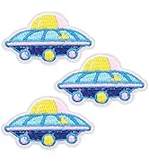 U-Sky Sew or Iron on Patches, 3pcs Cartoon Spaceship Embroidered Patches for Kids Clothes, Patche...