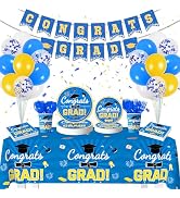 205pcs Graduation Party Supplies, Blue Gold Graduation Decorations Class of 2024 with Congrats Gr...